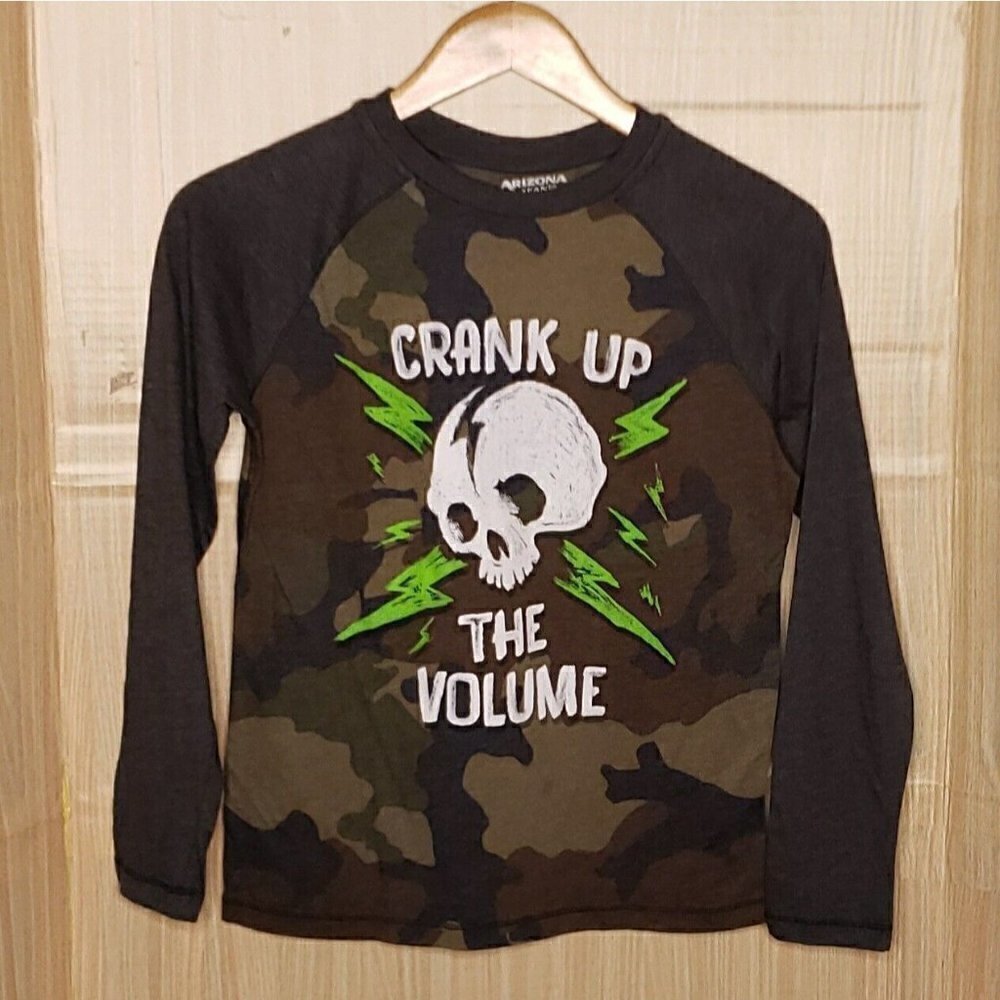 Arizona Jeans Boys Camouflage Brown Crank Up The Volume Long Sleeve Shirt 10-12